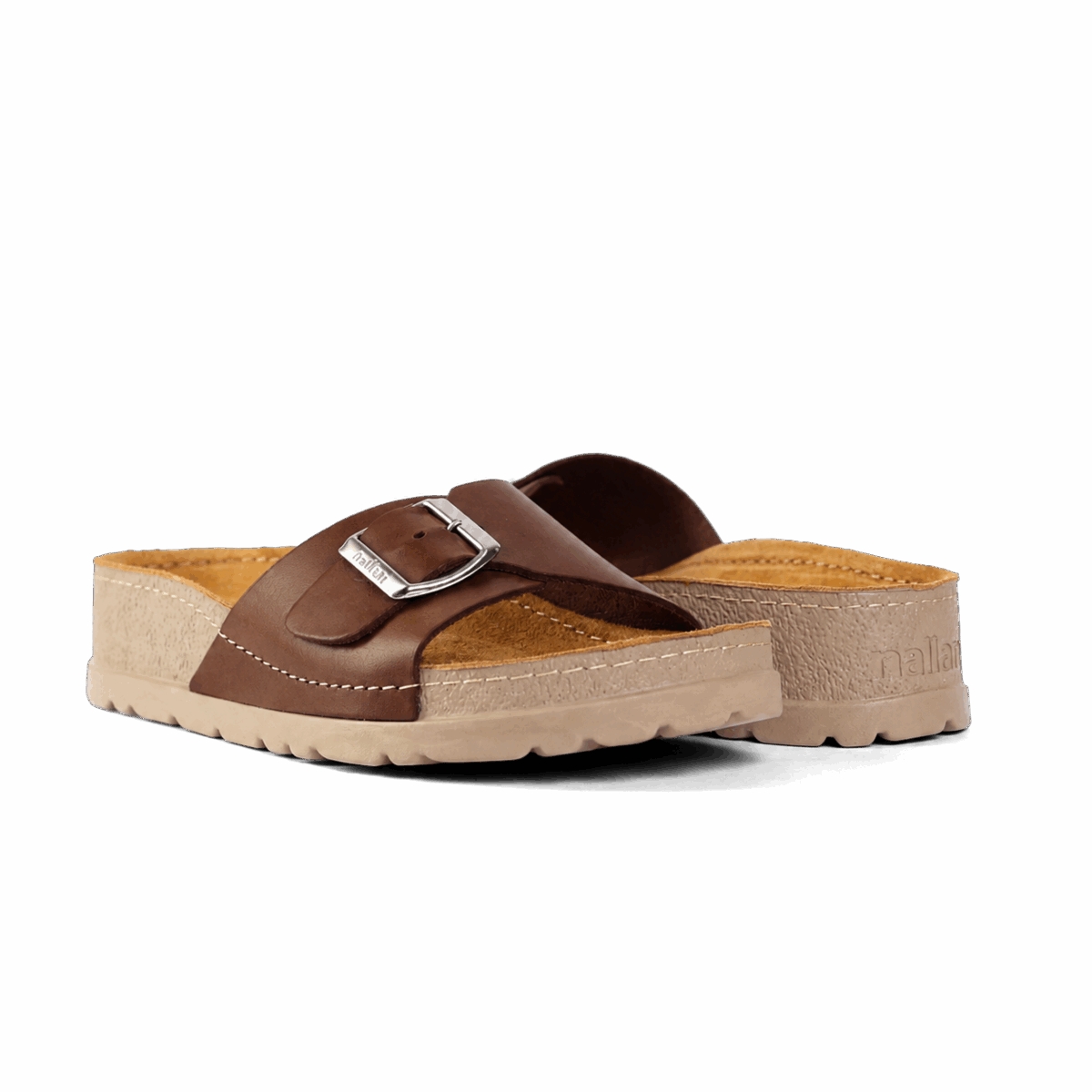 NALLAN Lura Brown women's buckle slides – view 3