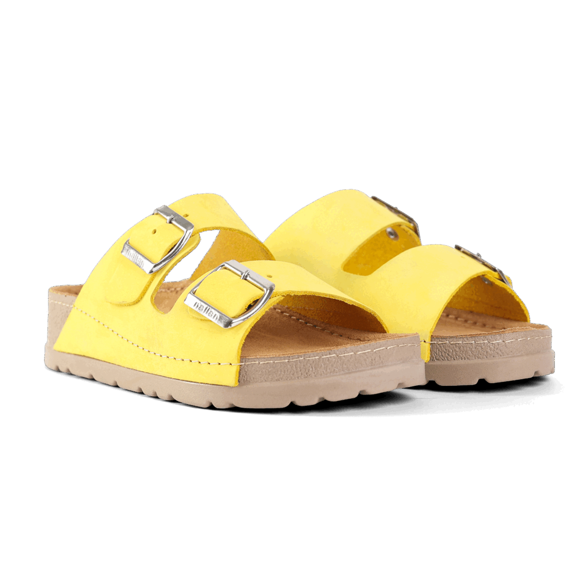 NALLAN Rubik Yellow women's two-strap slides