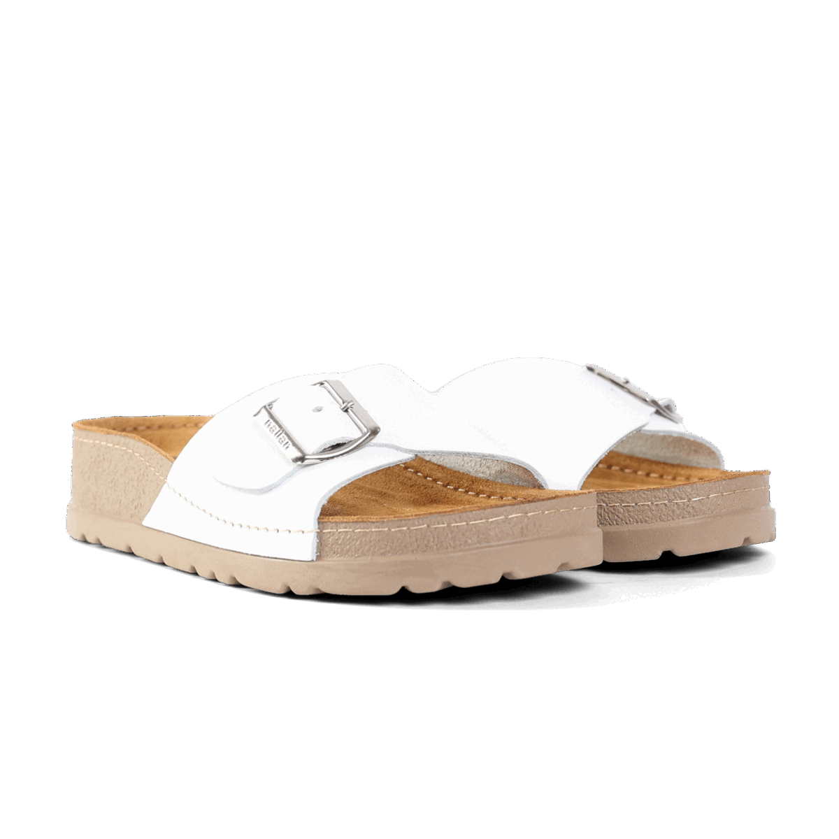 NALLAN Lura White women's buckle slides