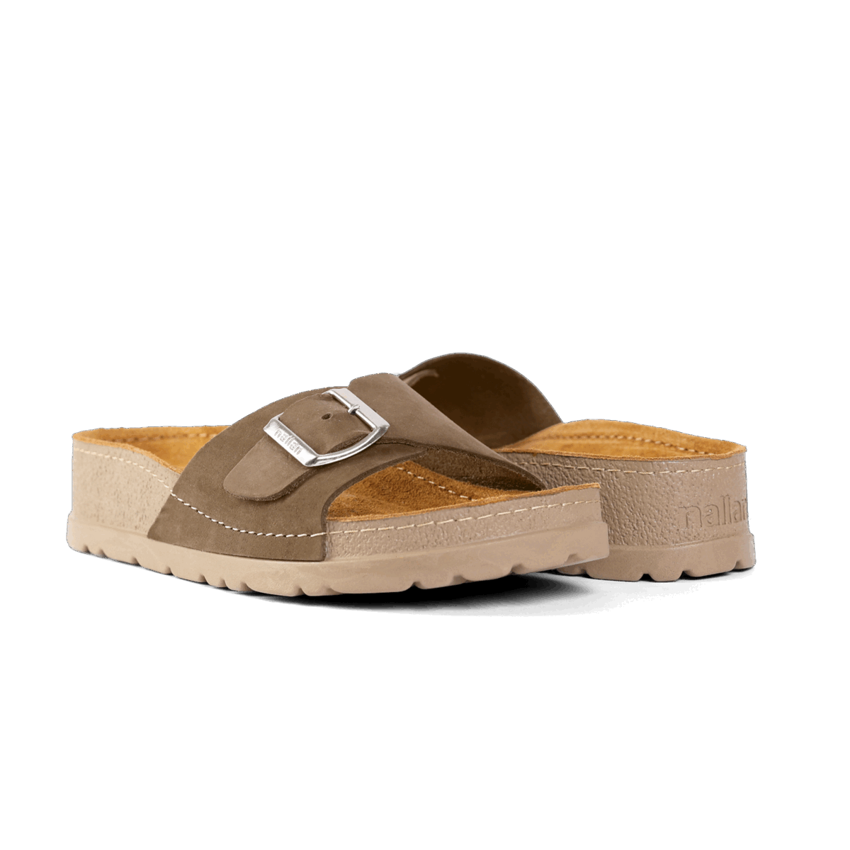 NALLAN Lura Olive women's buckle slides – view 3