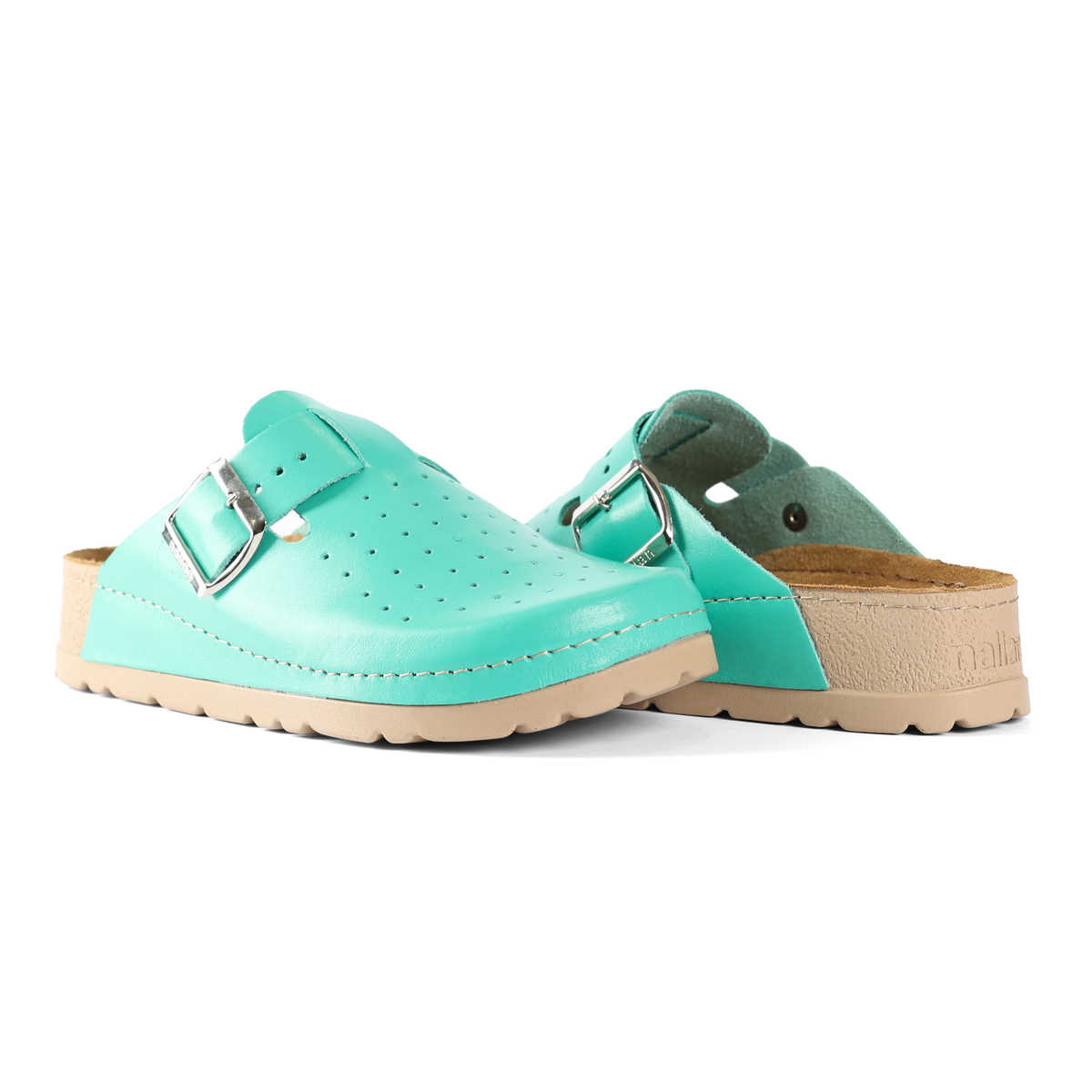 NALLAN Priam Green leather work clogs – view 2