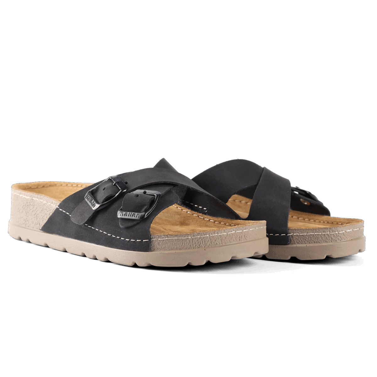 NALLAN Serena Black women's leather slides