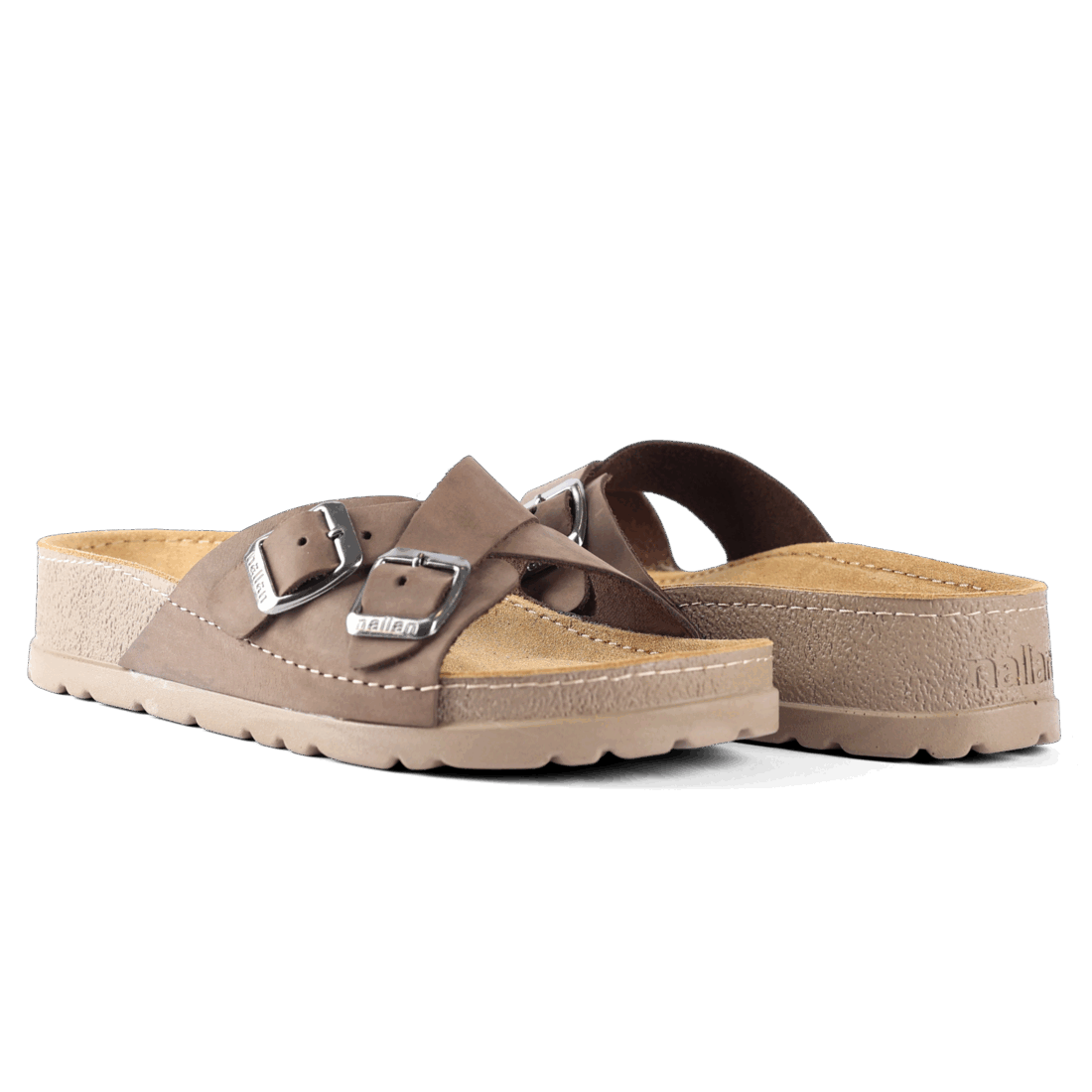 NALLAN Serena Brown women's leather slides – view 3