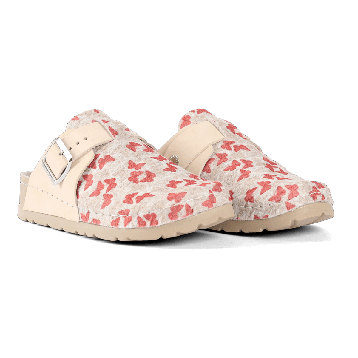 NALLAN Lana Beige butterfly felted wool slippers