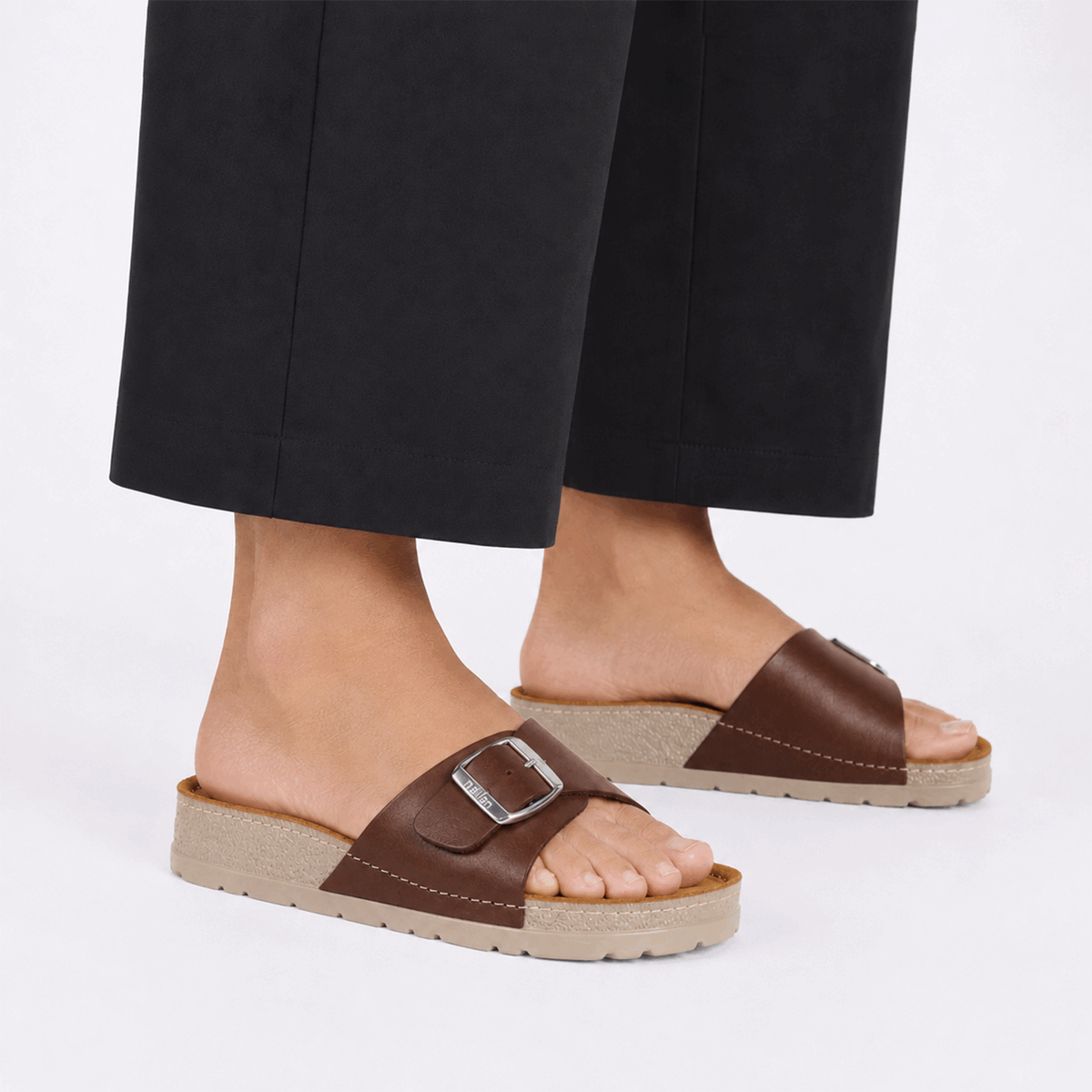 NALLAN Lura Brown women's buckle slides – view 2