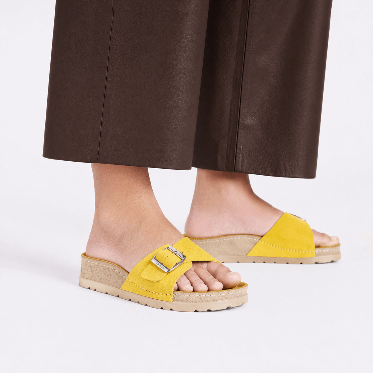 NALLAN Lura Dark Yellow women's buckle slides – view 2