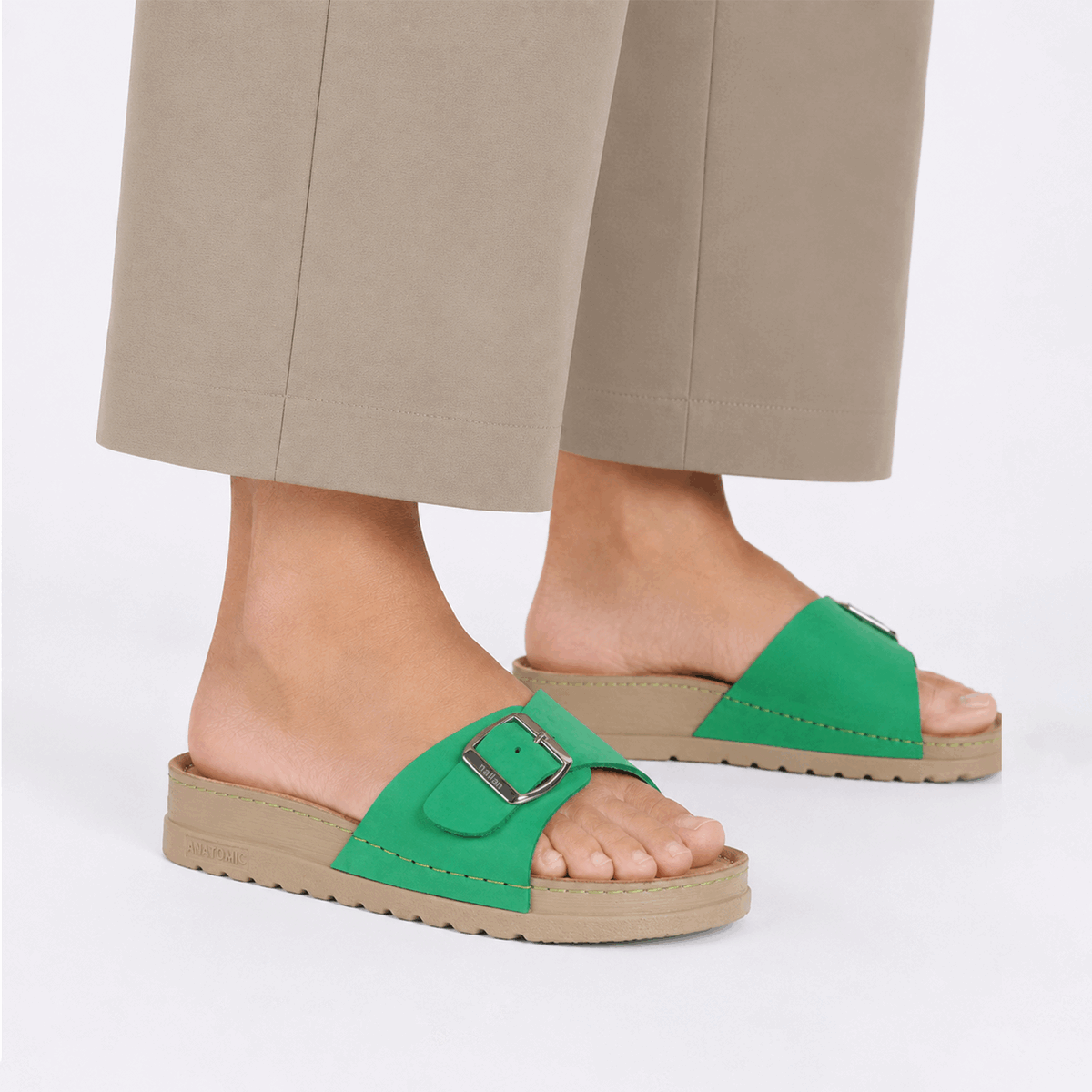 NALLAN Lura Green women's buckle slides – view 2