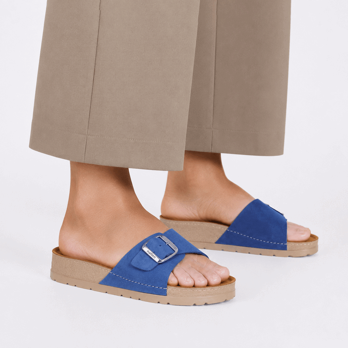 NALLAN Lura Light Navy women's buckle slides – view 2