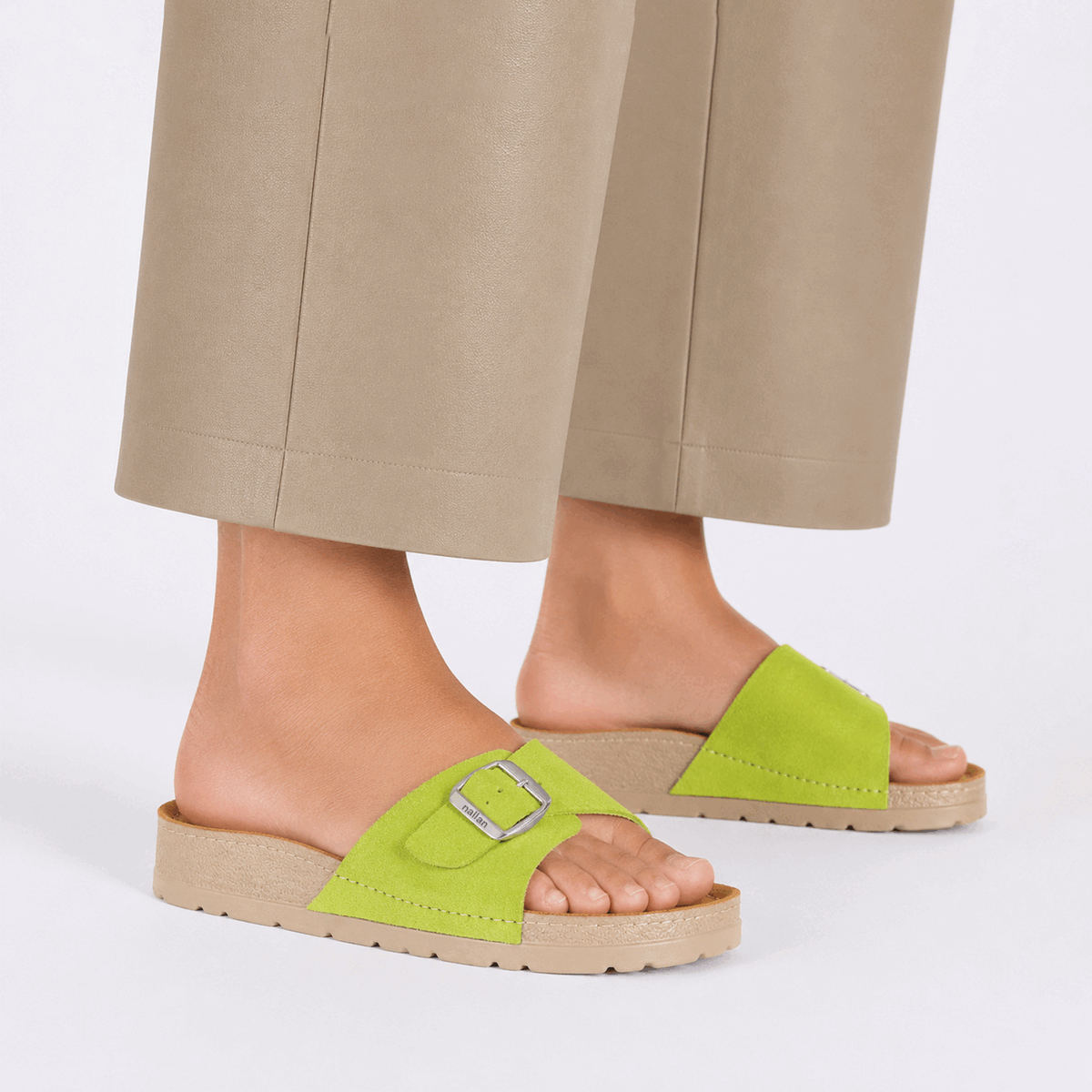 NALLAN Lura Lime women's buckle slides – view 2