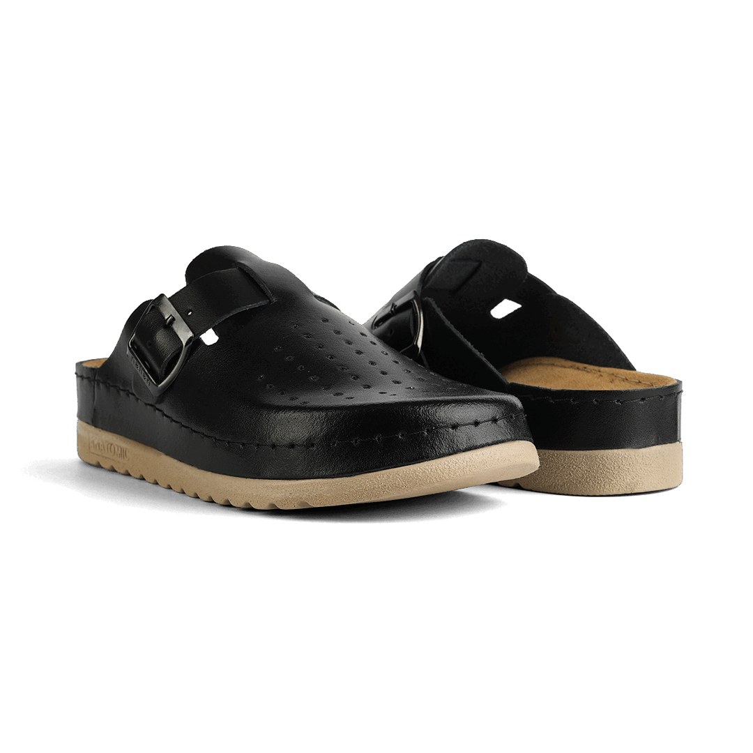 NALLAN Priam Black matte leather work clogs – view 2
