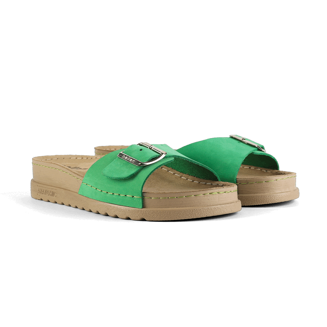 NALLAN Lura Green women's buckle slides