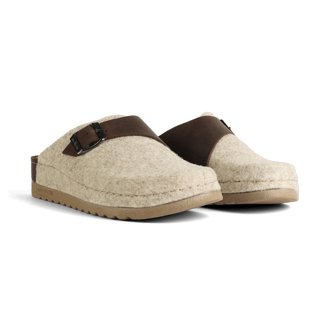 NALLAN Lana Beige & Brown felted wool slippers