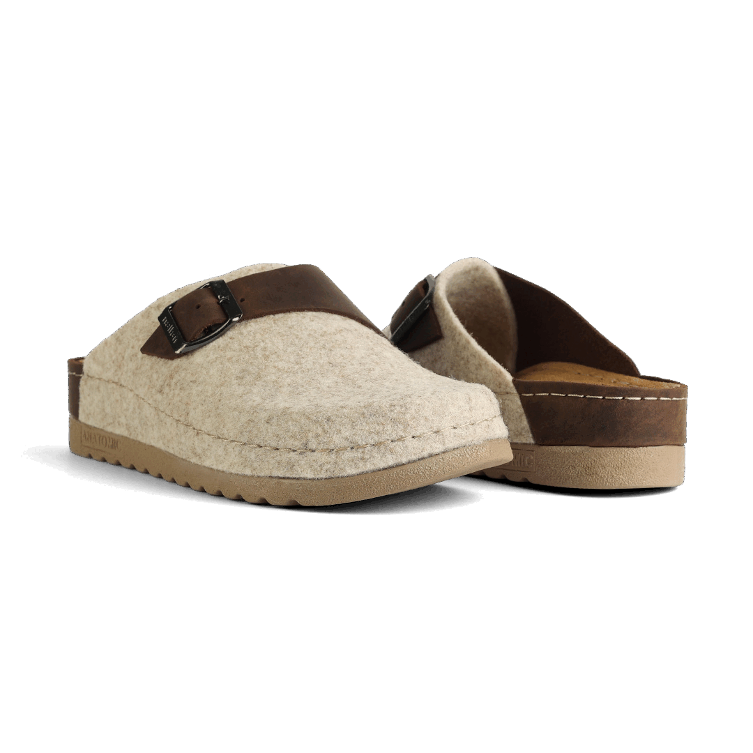 NALLAN Lana Beige & Brown felted wool slippers – view 2