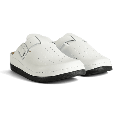 NALLAN Priam White & Black L003 leather work clogs