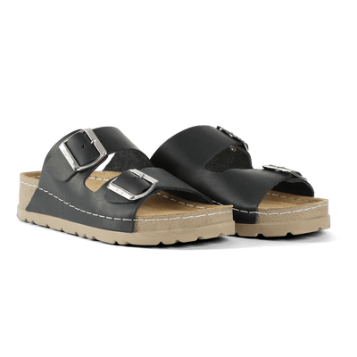 NALLAN Rubik Black women's two-strap slides