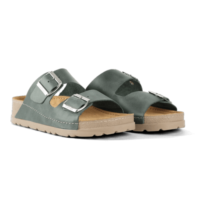 NALLAN Rubik Forest Green women's two-strap slides