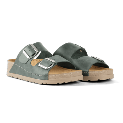 NALLAN Rubik Green women's two-strap slides