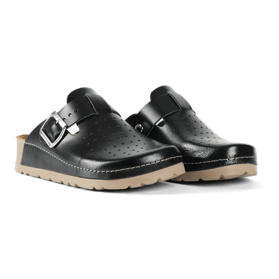 NALLAN Priam Black Anatomic leather work clogs