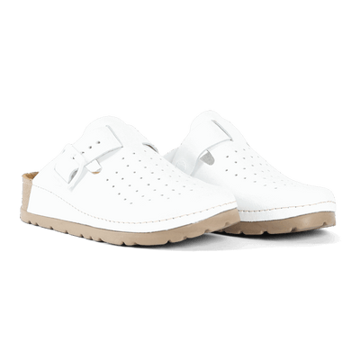 NALLAN Priam White leather work clogs