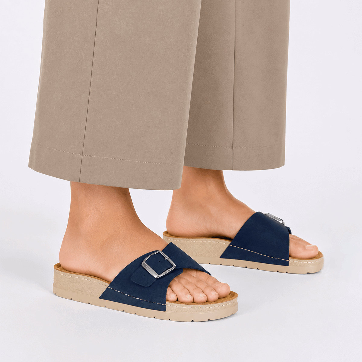 NALLAN Lura Navy women's buckle slides – view 2