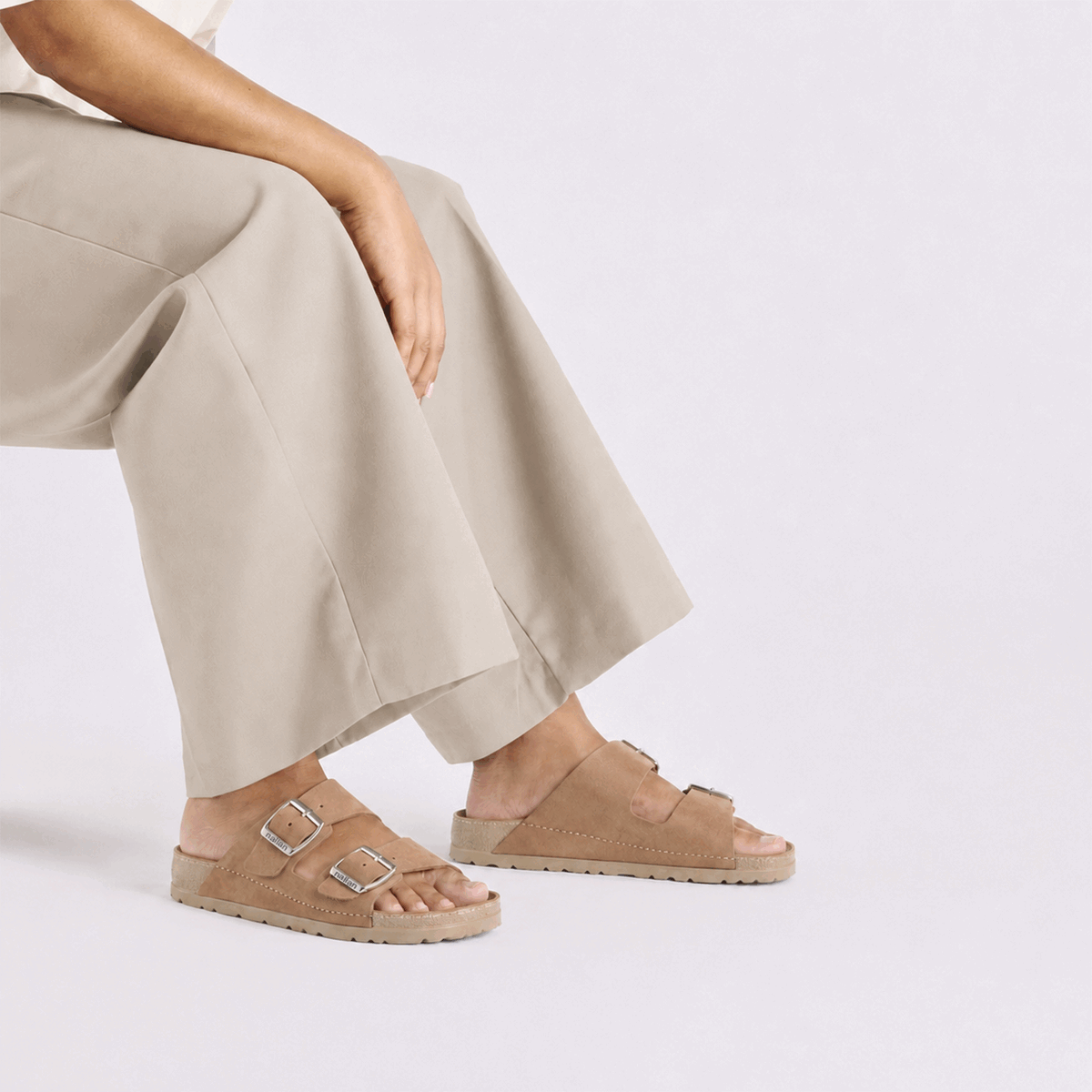 NALLAN Rubik Olive women's two-strap slides – view 2