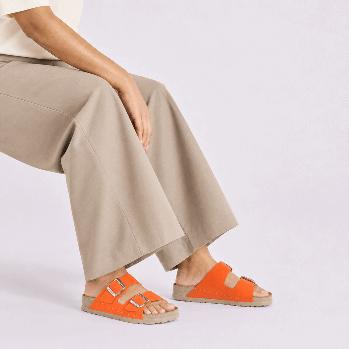 NALLAN Rubik Orange women's two-strap slides – view 2