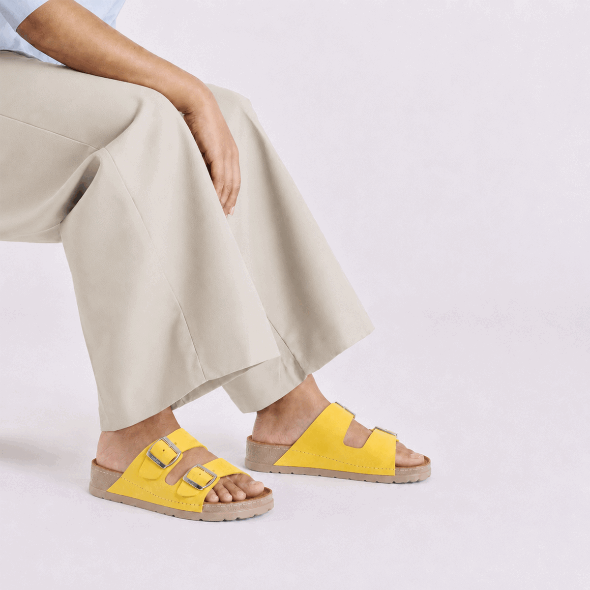 NALLAN Rubik Yellow women's two-strap slides – view 2